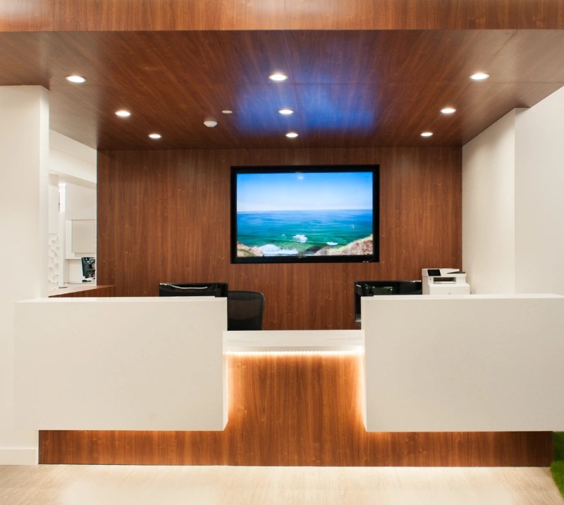 Front office and reception desk at Coastal Dental Arts, downtown San Diego
